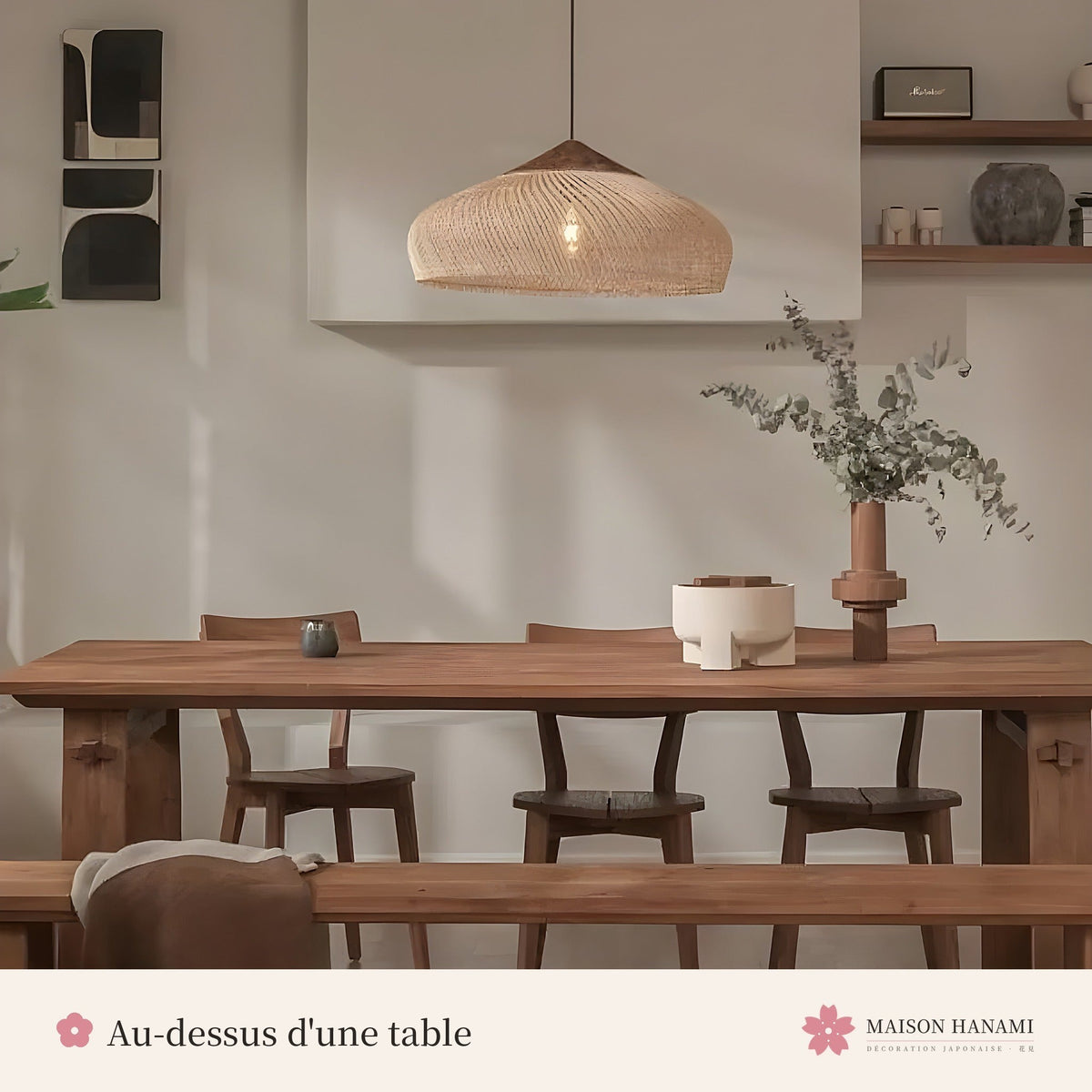 Suspension rotin naturel et bois