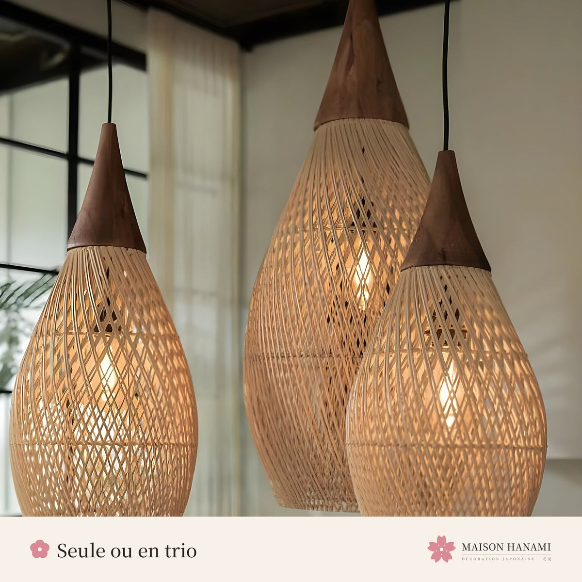 Suspension rotin naturel et bois