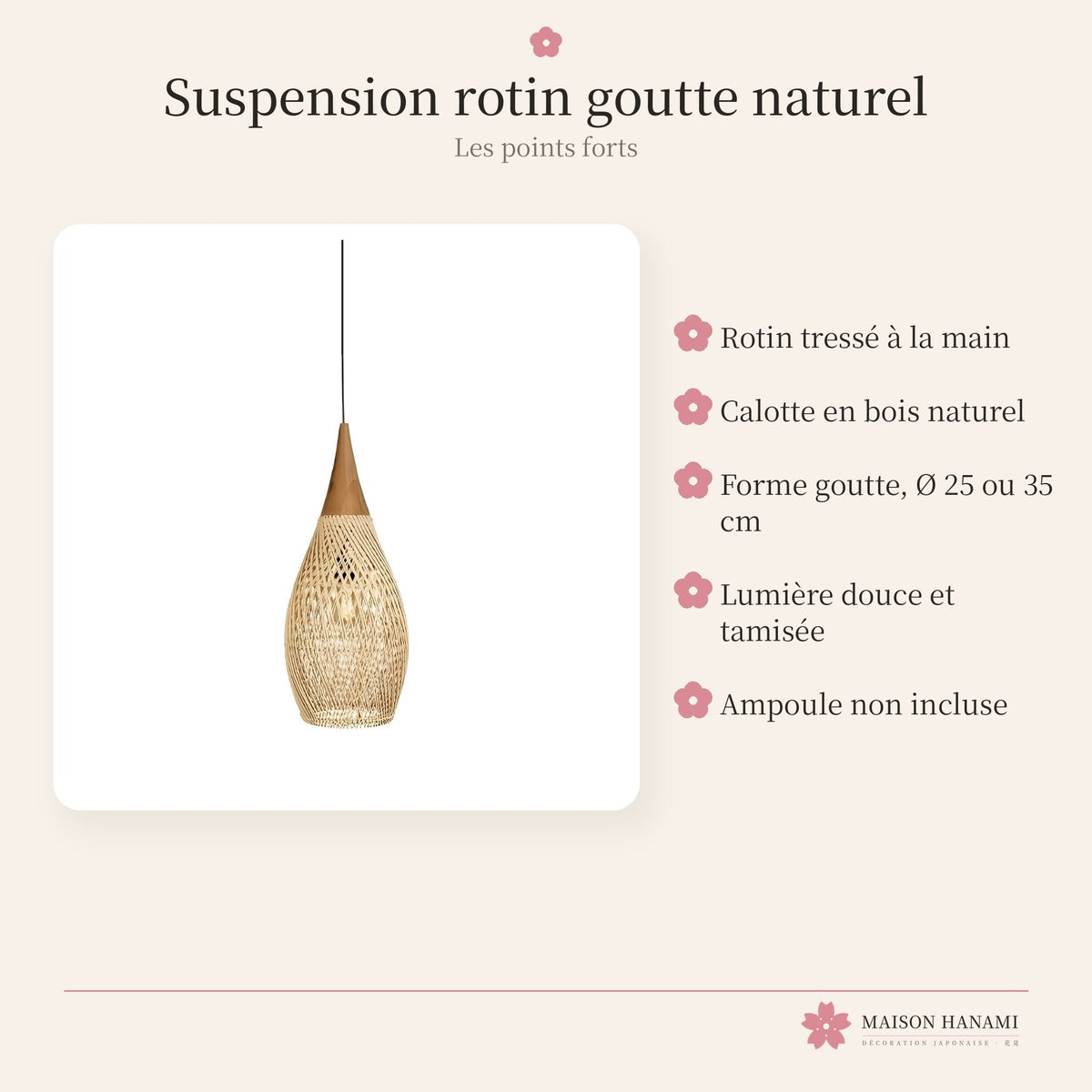 Suspension rotin naturel et bois