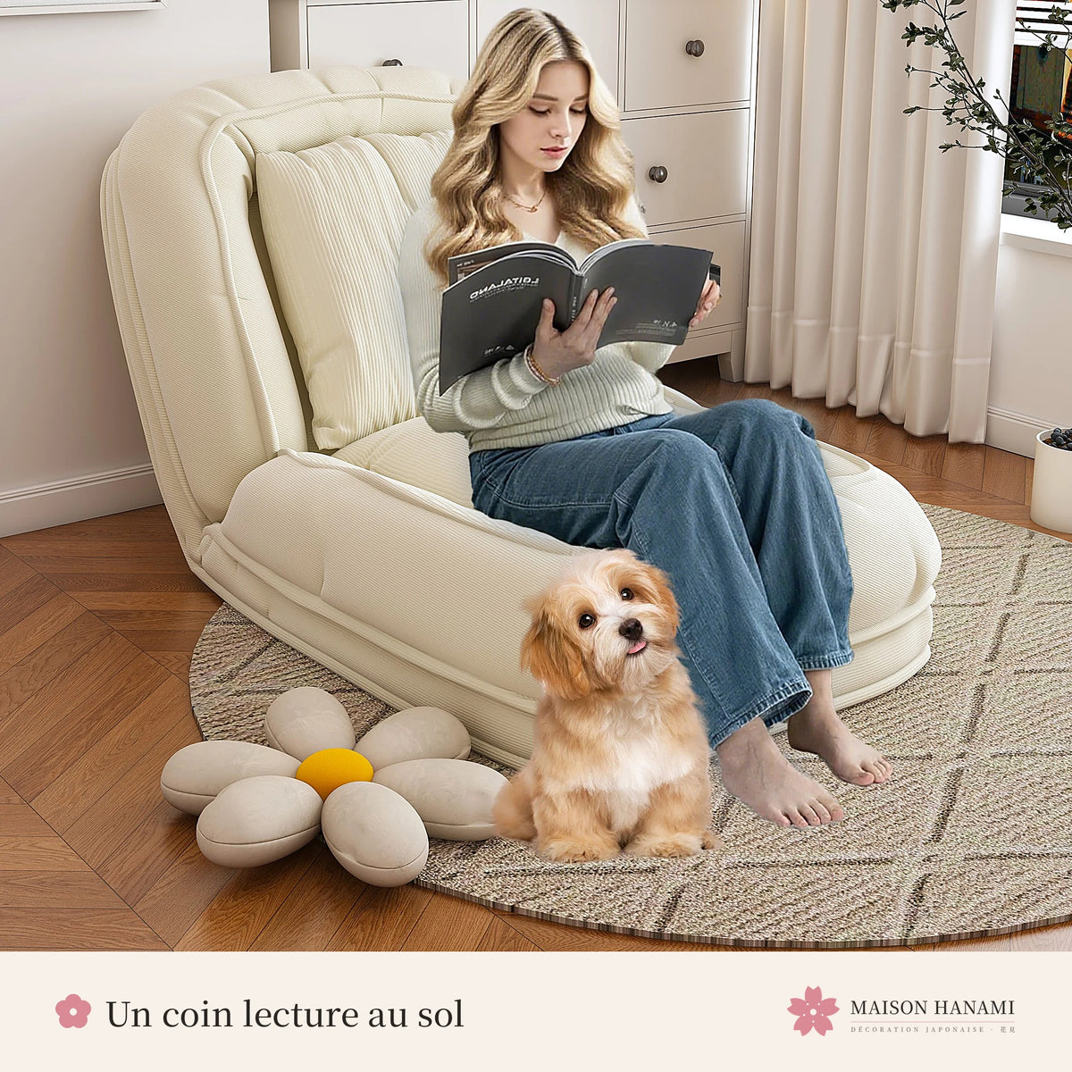Fauteuil futon 5 positions en velours côtelé