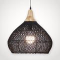 Suspension japonaise rotin noir et bois – boule