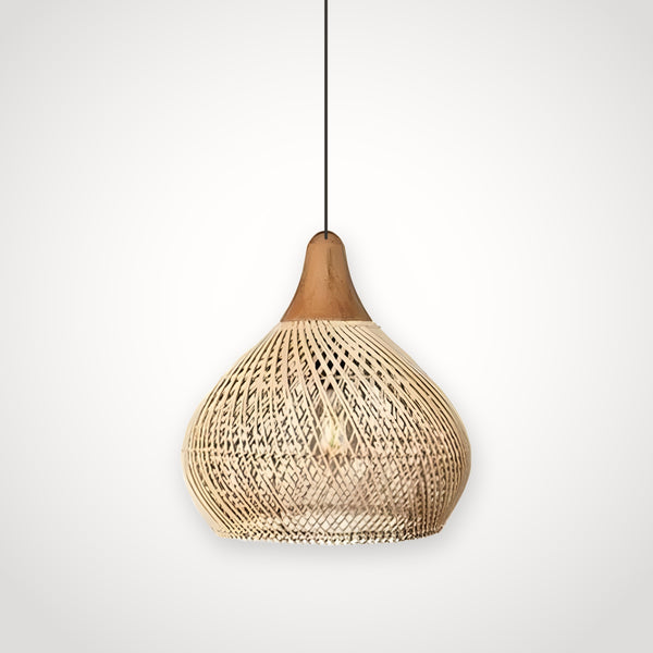 Suspension rotin naturel et bois – forme boule, style japandi