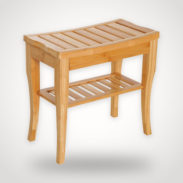 Tabouret de douche en bambou avec étagère