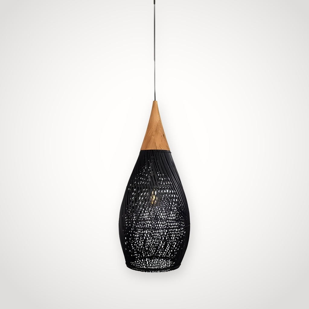 Suspension japonaise rotin noir – forme goutte