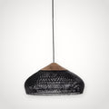Suspension japonaise rotin noir et bois – plate