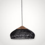 Suspension japonaise rotin noir et bois – plate