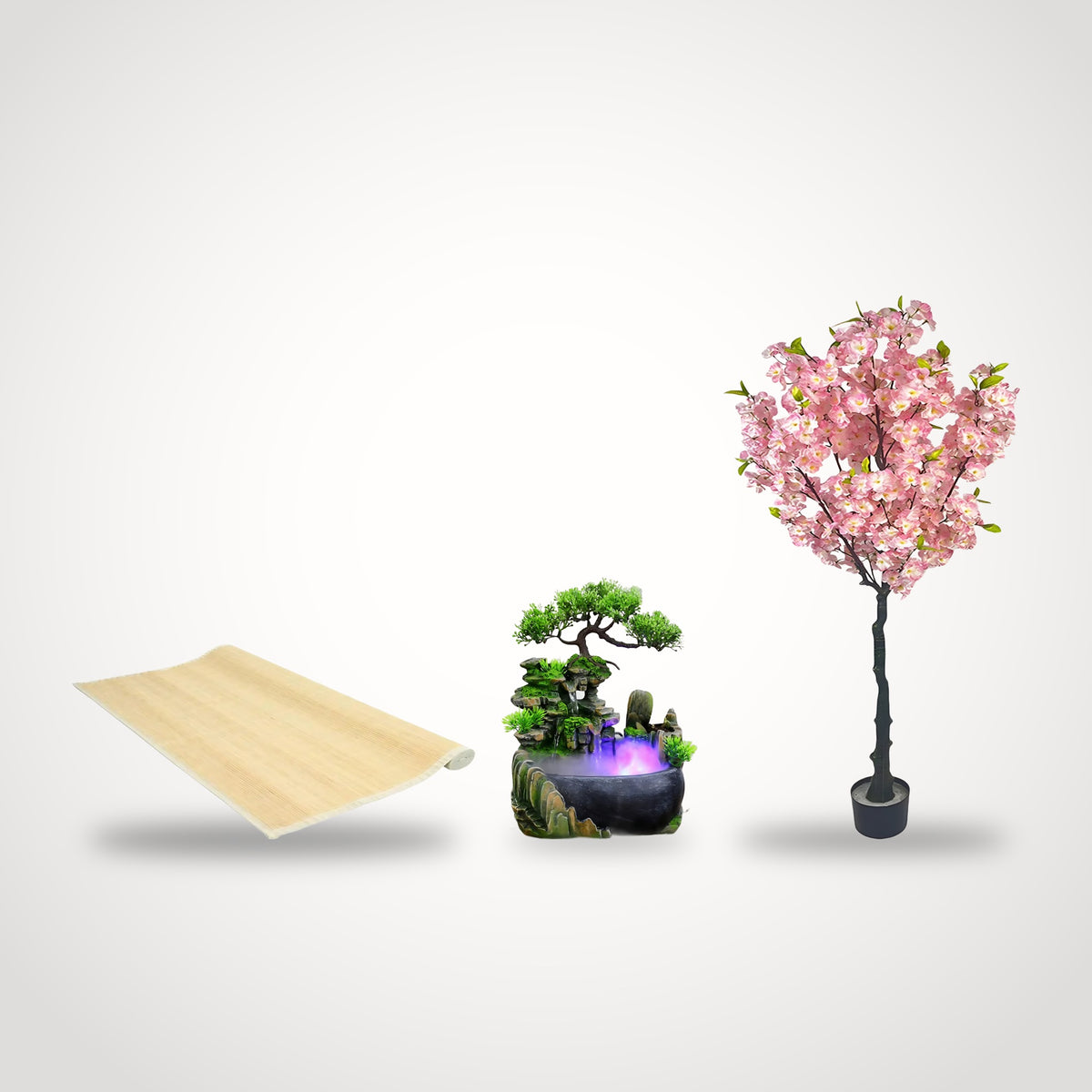 Pack déco japonaise zen : fontaine, tapis, sakura