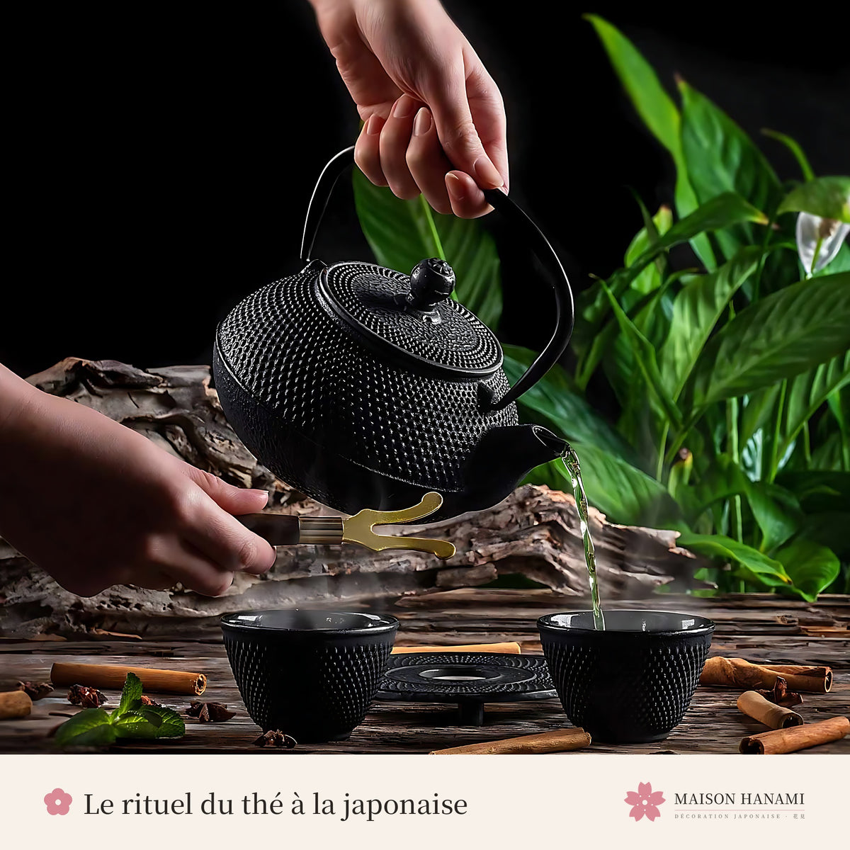 Service à thé japonais en fonte – théière et tasses – photo 2