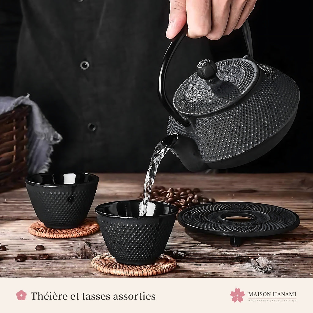 Service à thé japonais en fonte – théière et tasses – photo 3