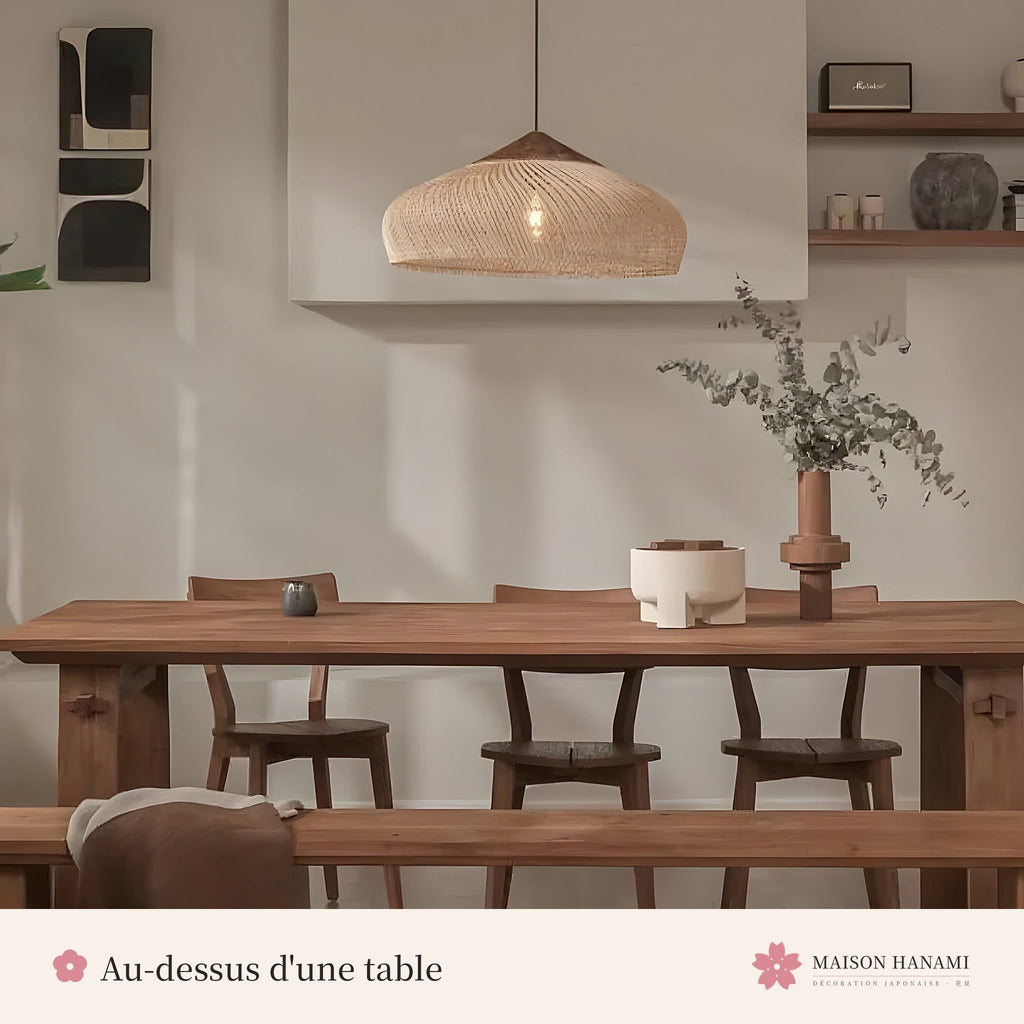 Suspension japonaise rotin naturel plate – japandi – photo 2