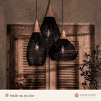 Suspension japonaise rotin noir – forme goutte – photo 2