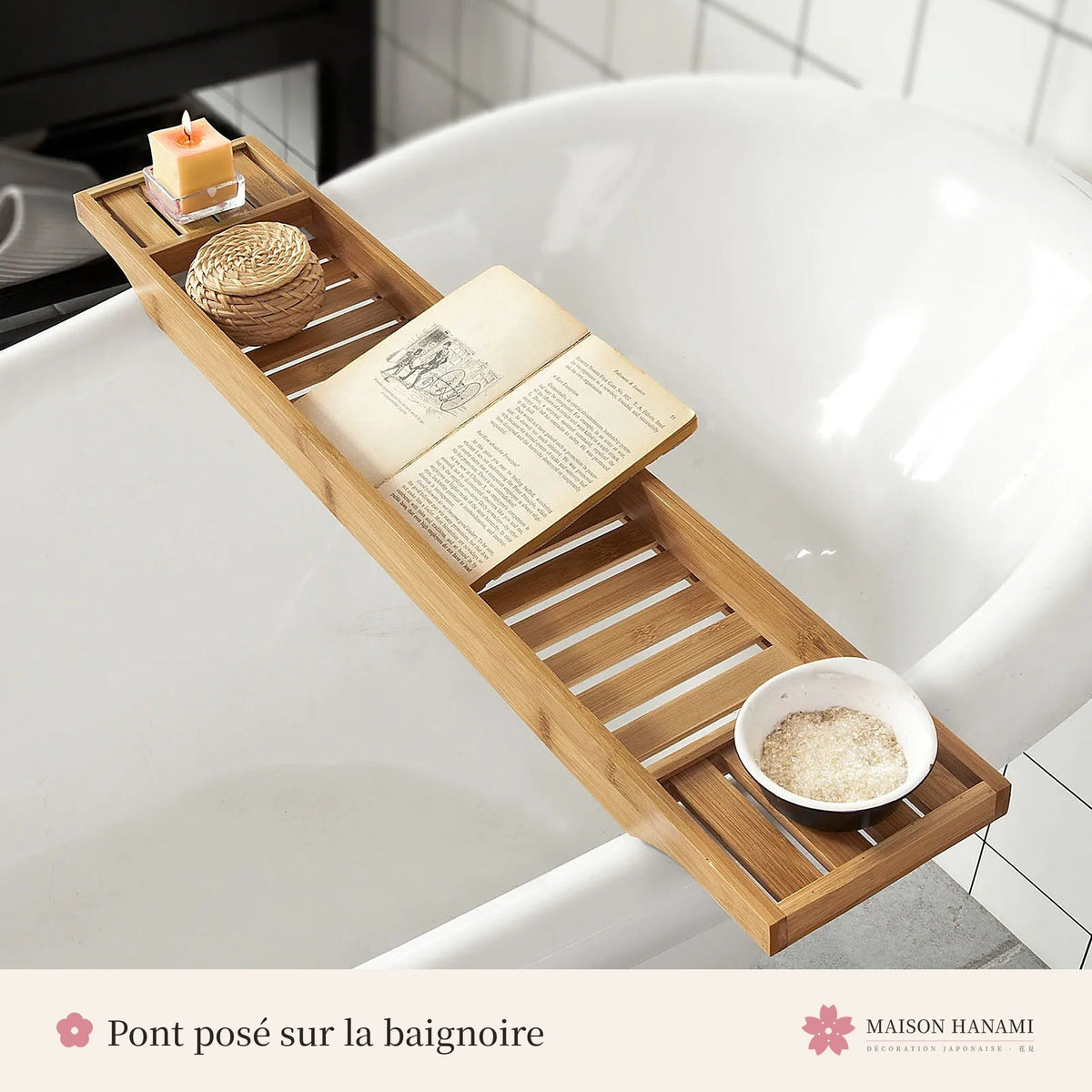 Pont de baignoire en bambou – plateau de bain – photo 2