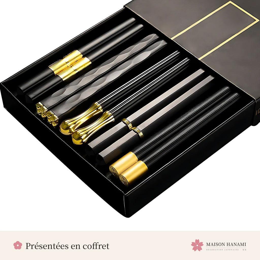 Baguettes japonaises noir et or – coffret cadeau – photo 2