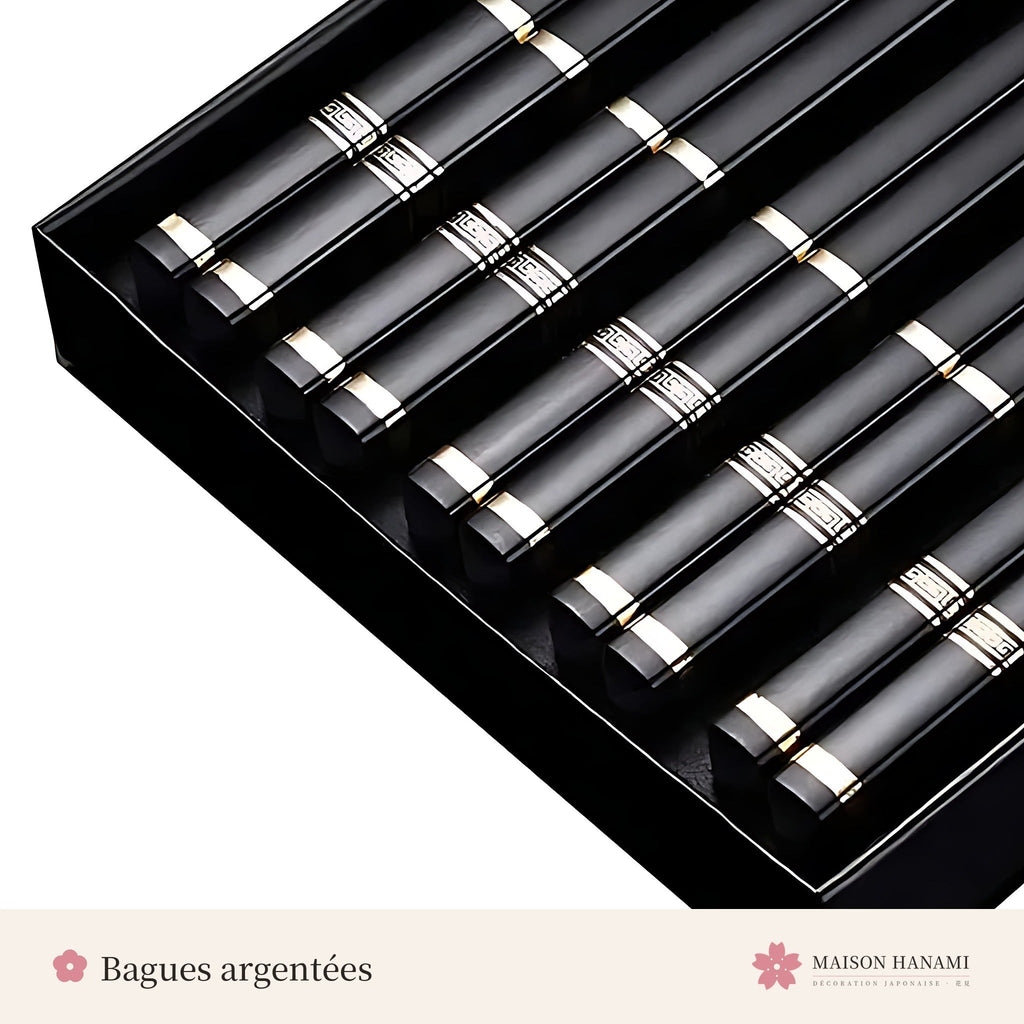 Baguettes japonaises noir et argent – coffret – photo 3