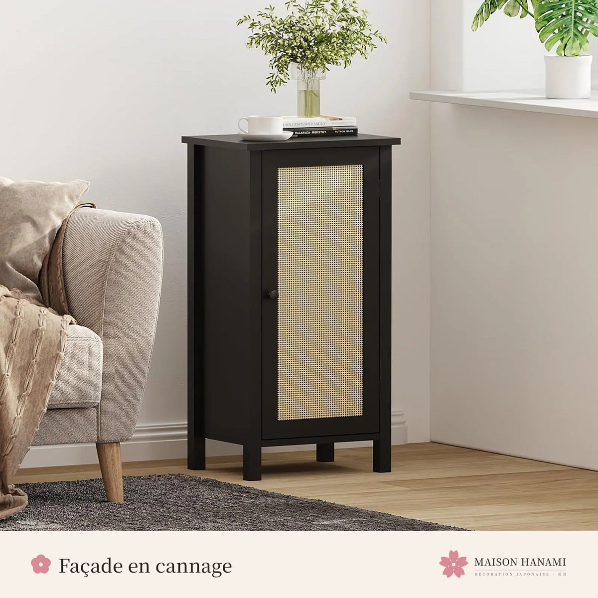 Table de chevet noire en cannage – photo 2