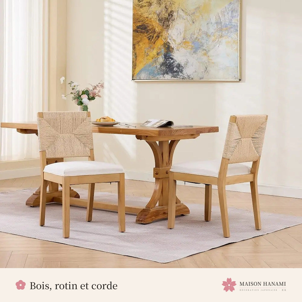 Lot de 2 chaises en bois, rotin et corde – photo 2