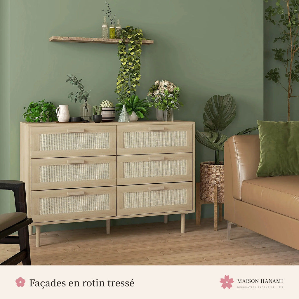 Commode 6 tiroirs en rotin – photo 2