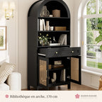 Bibliothèque en arche noire avec portes en rotin – photo 2