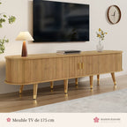 Meuble TV cannelé 175 cm finition bois naturel – photo 2