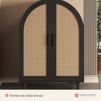 Armoire à chaussures en rotin, portes en arche noires
