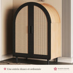 Armoire à chaussures en rotin, portes en arche noires