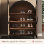 Armoire à chaussures en rotin, portes en arche noires