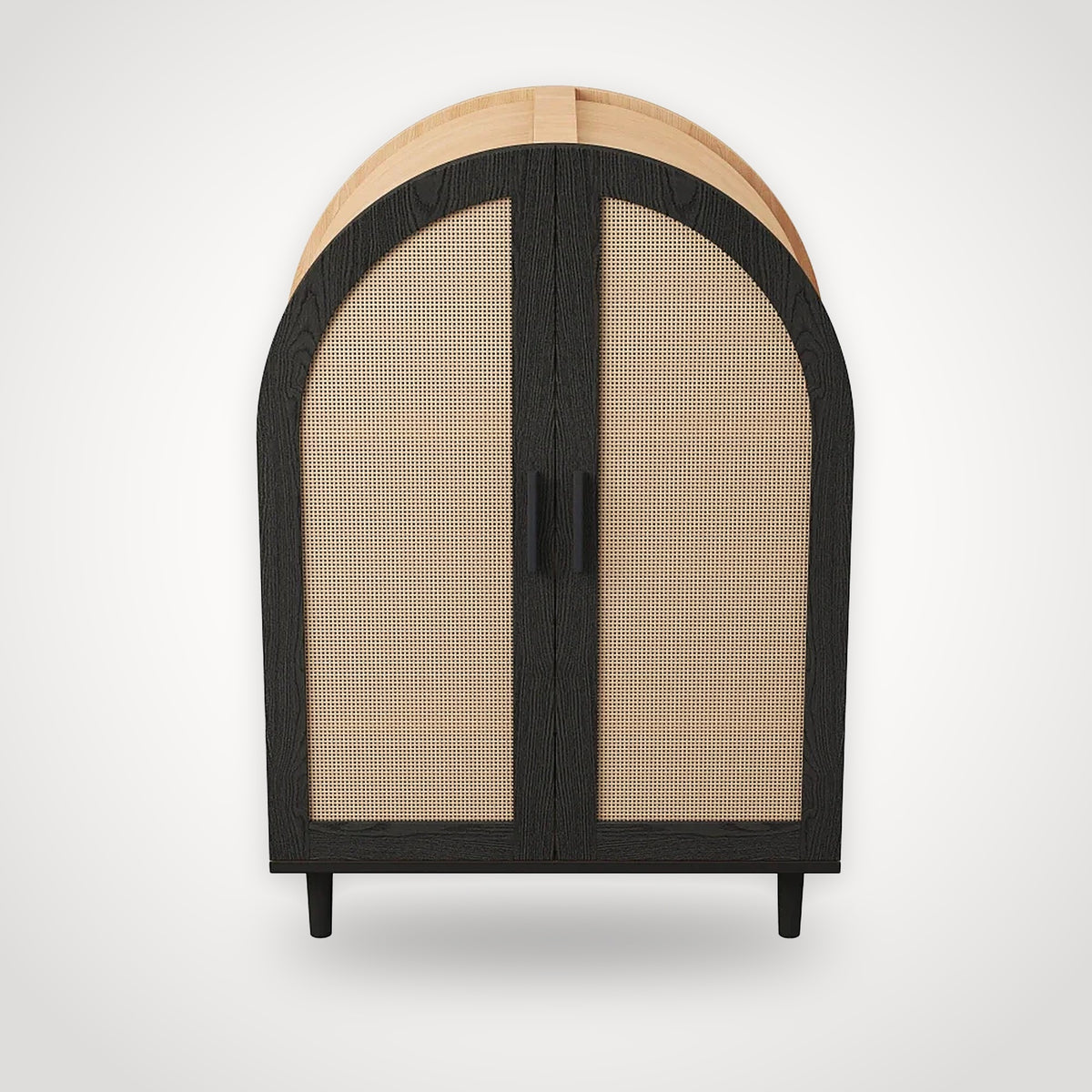 Armoire à chaussures en rotin – arche noire et bois