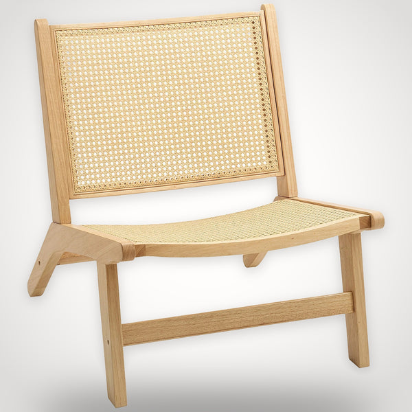 Chaise basse de lecture en rotin et bois – assise large