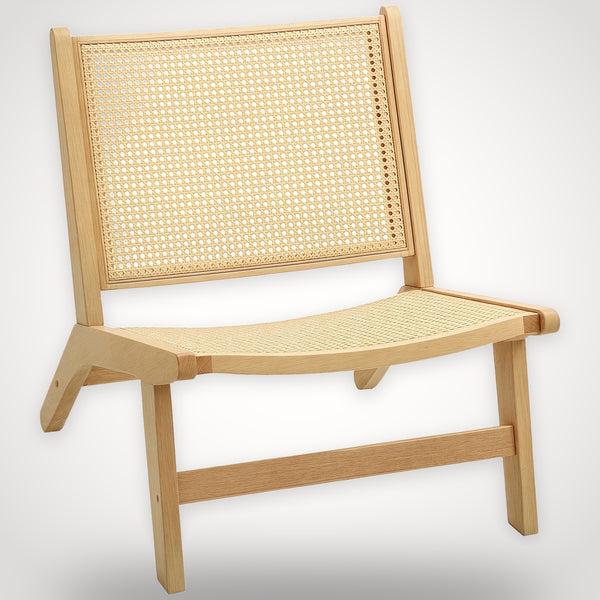 Chaise longue basse en rotin – cadre en bois, assise large