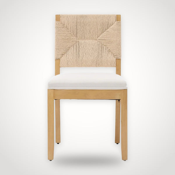 Lot de 2 chaises en bois, rotin et corde – assise en lin