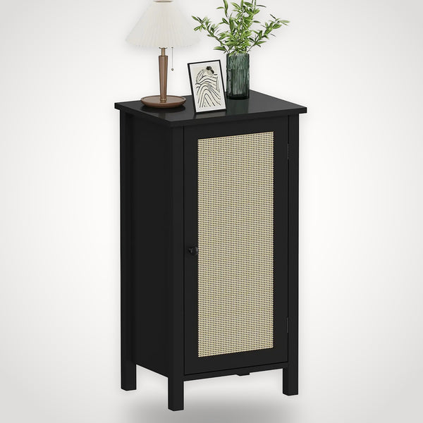 Table de chevet noire en cannage – pieds en bois massif