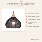 Suspension japonaise rotin noir et bois – boule – photo 3