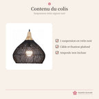 Suspension japonaise rotin noir et bois – boule – photo 5