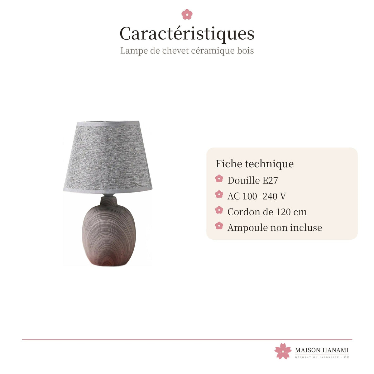 Lampe de chevet japonaise céramique effet bois – photo 4