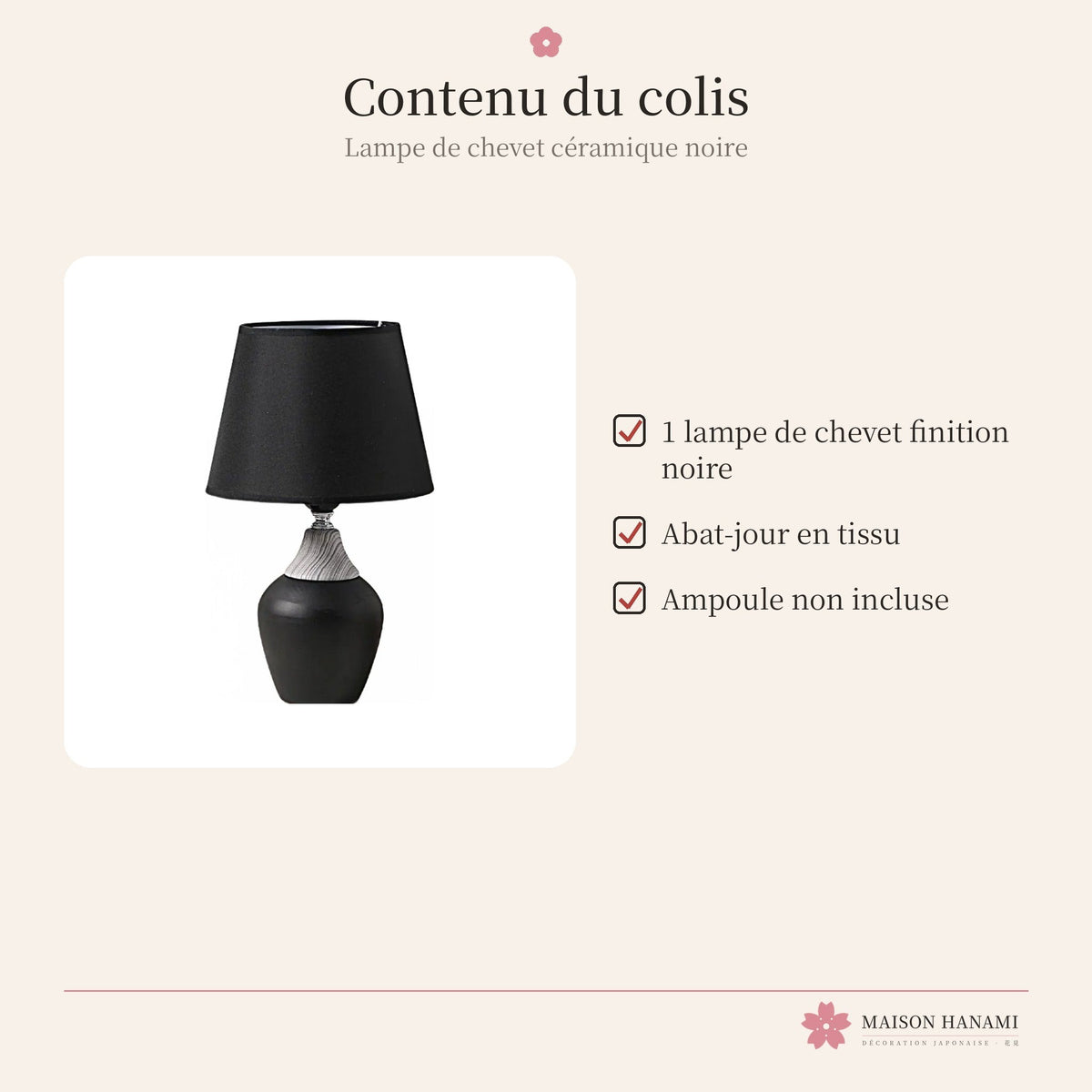 Lampe de chevet japonaise céramique noire – photo 5