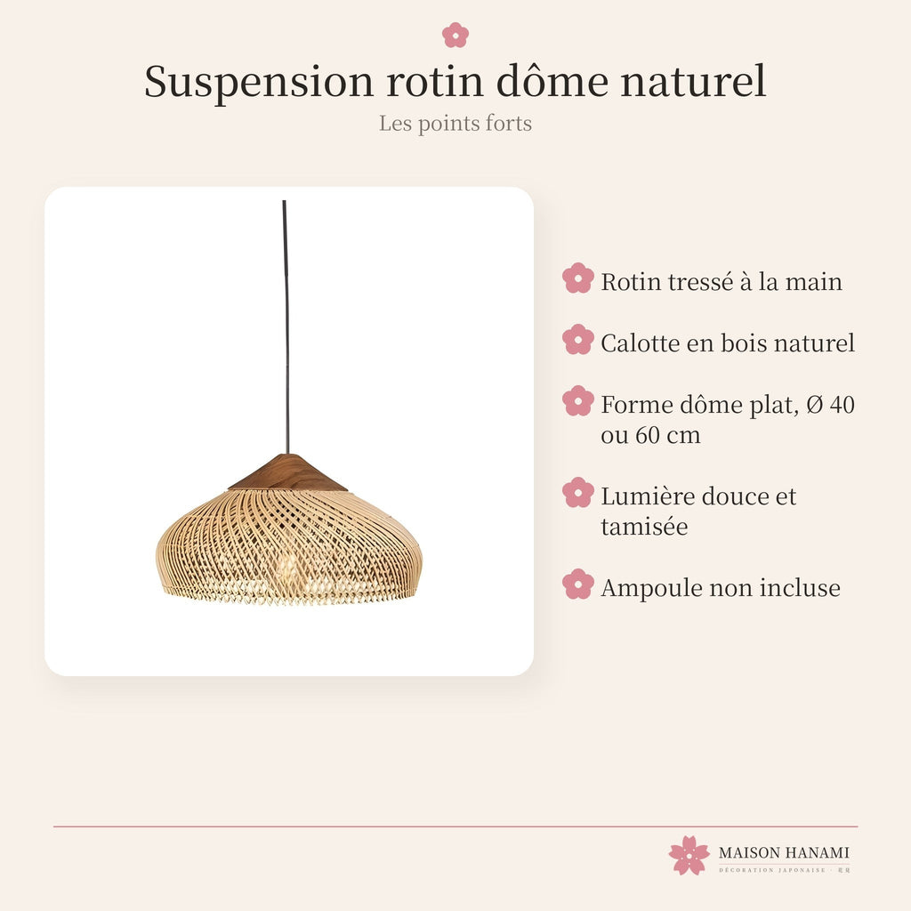 Suspension japonaise rotin naturel plate – japandi – photo 4