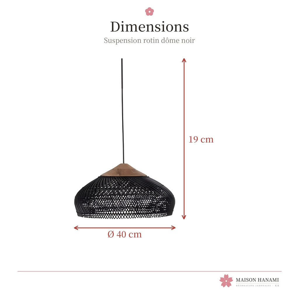 Suspension japonaise rotin noir et bois – plate – photo 4
