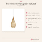 Suspension japonaise en rotin naturel – forme goutte – photo 3
