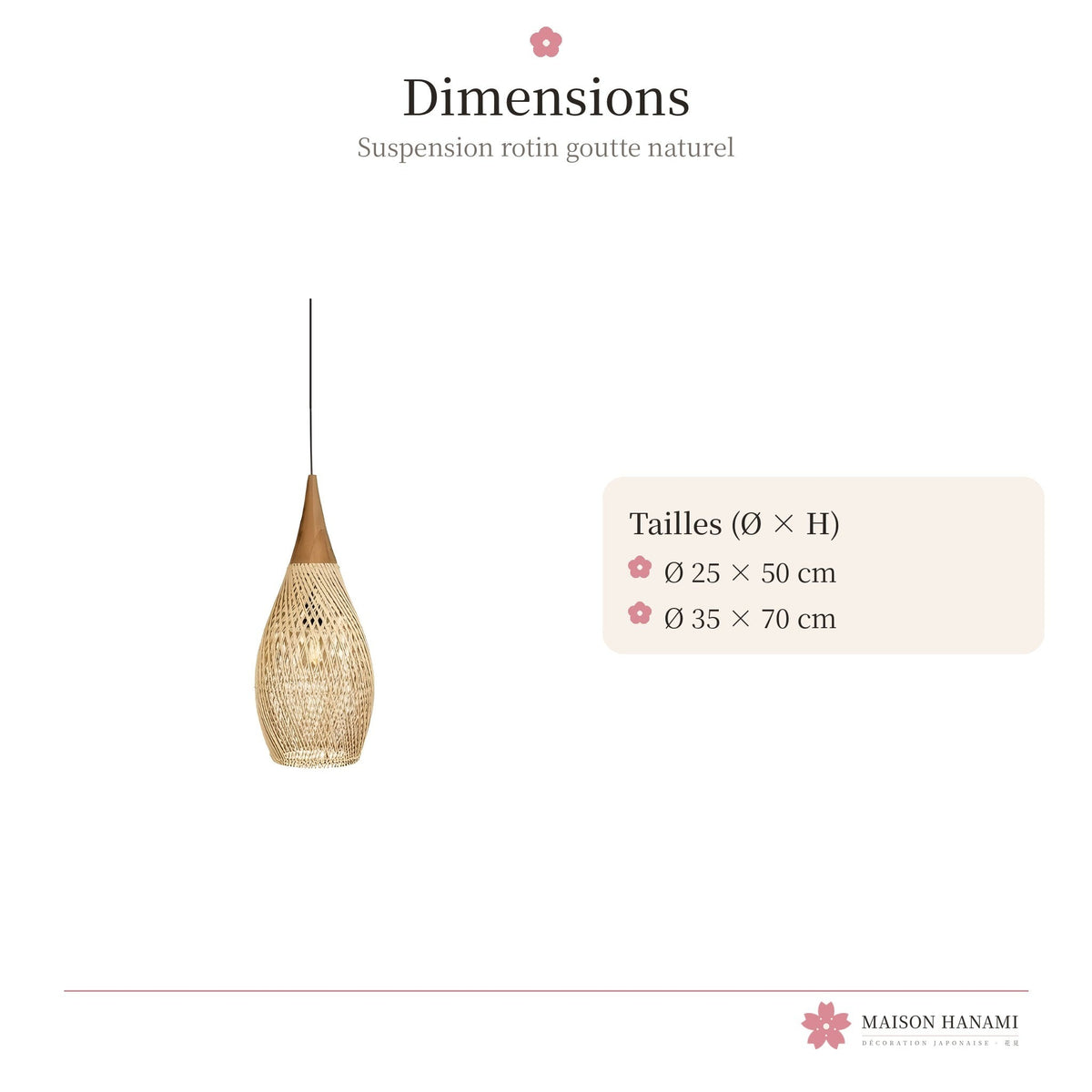Suspension japonaise en rotin naturel – forme goutte – photo 4