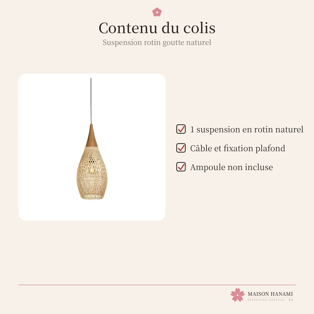Suspension japonaise en rotin naturel – forme goutte – photo 5
