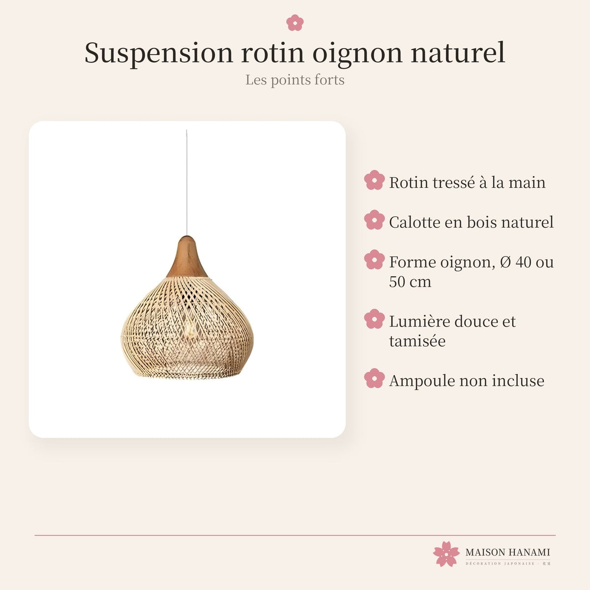 Suspension rotin naturel et bois