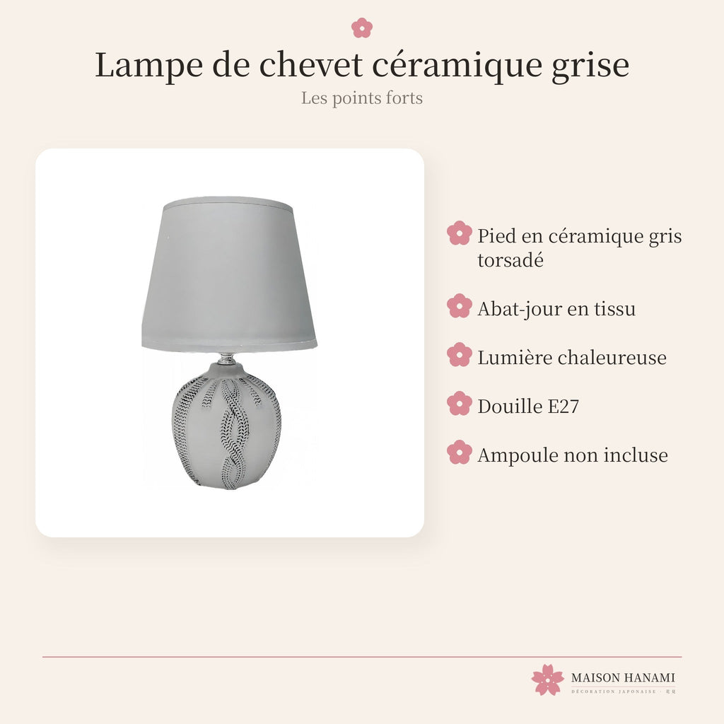 Lampe de chevet japonaise céramique grise – photo 3