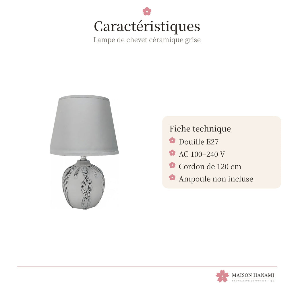 Lampe de chevet japonaise céramique grise – photo 4
