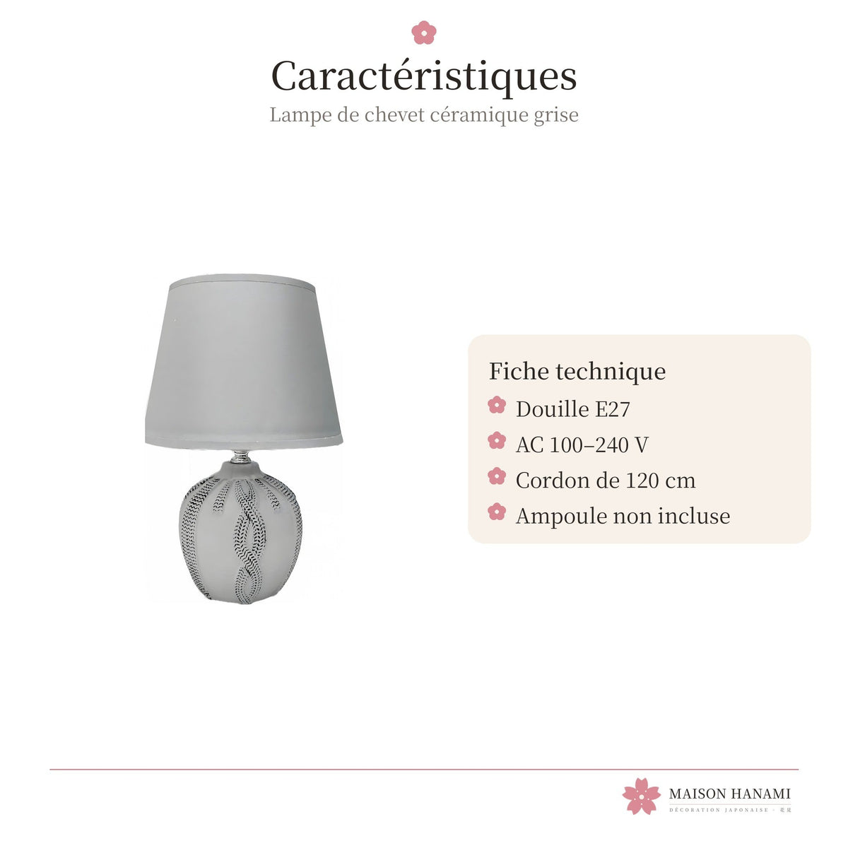 Lampe de chevet japonaise céramique grise – photo 4