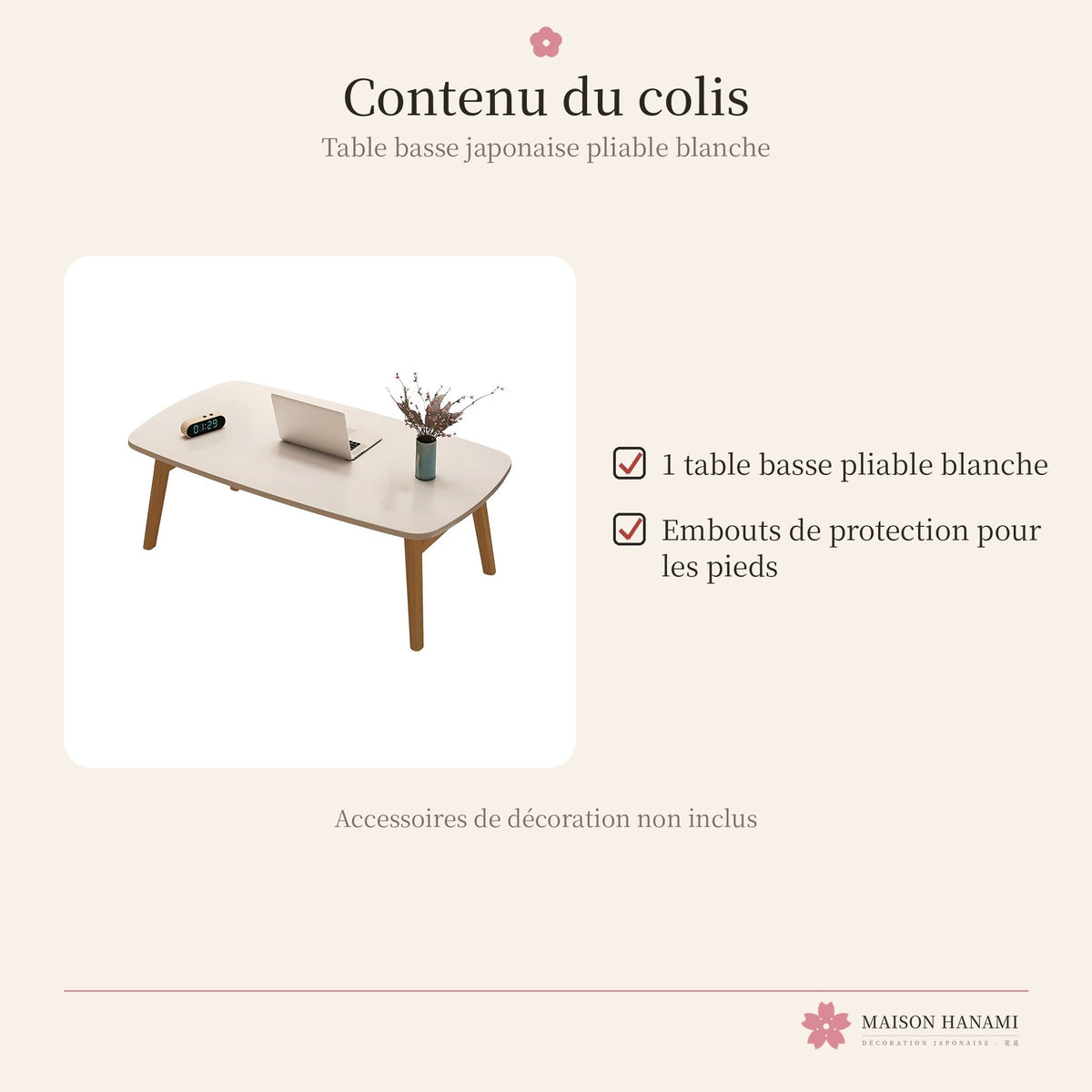 Table basse japonaise pliable blanche – photo 5