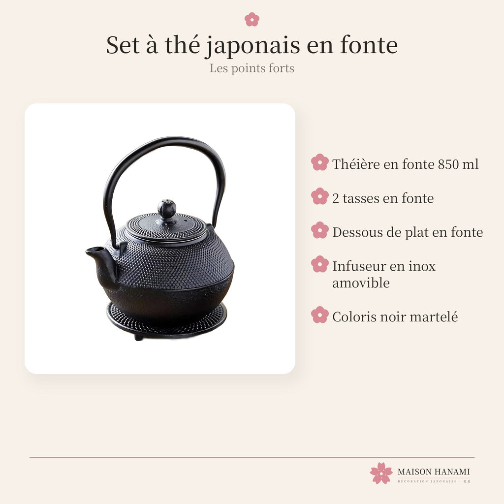 Service à thé japonais en fonte – théière et tasses – photo 4