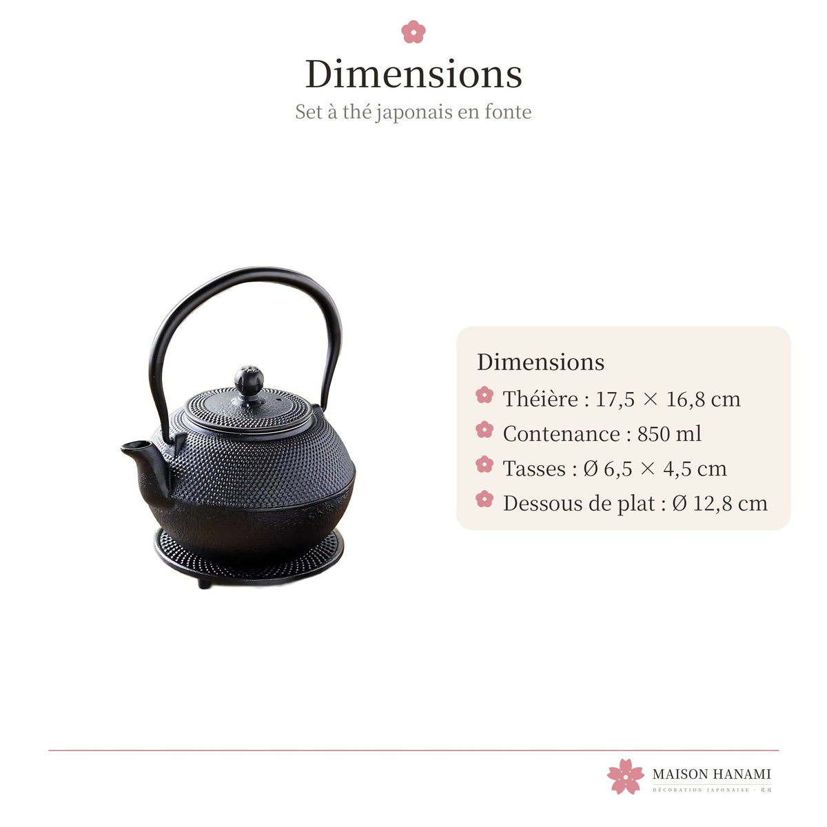 Service à thé japonais en fonte – théière et tasses – photo 5