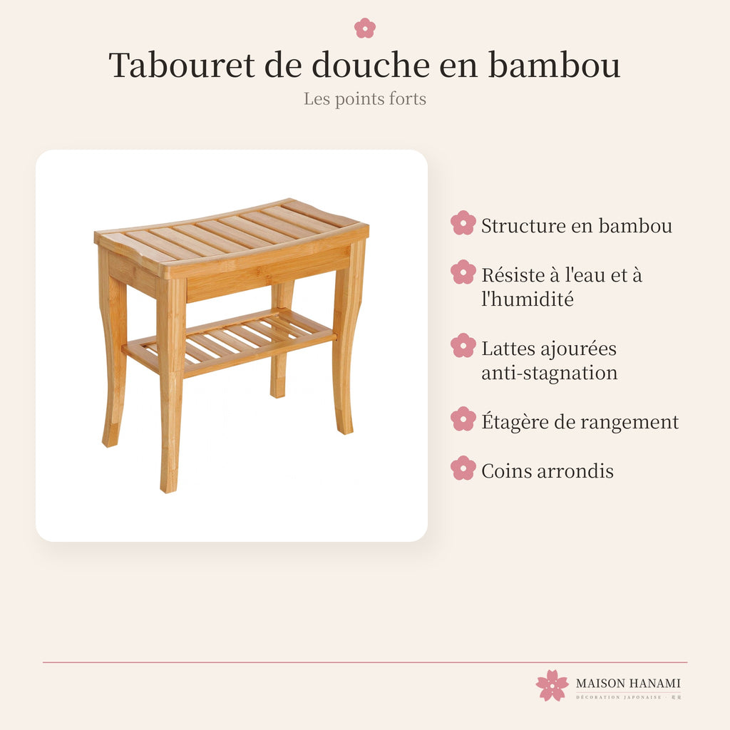 Tabouret de douche en bambou avec étagère – photo 4
