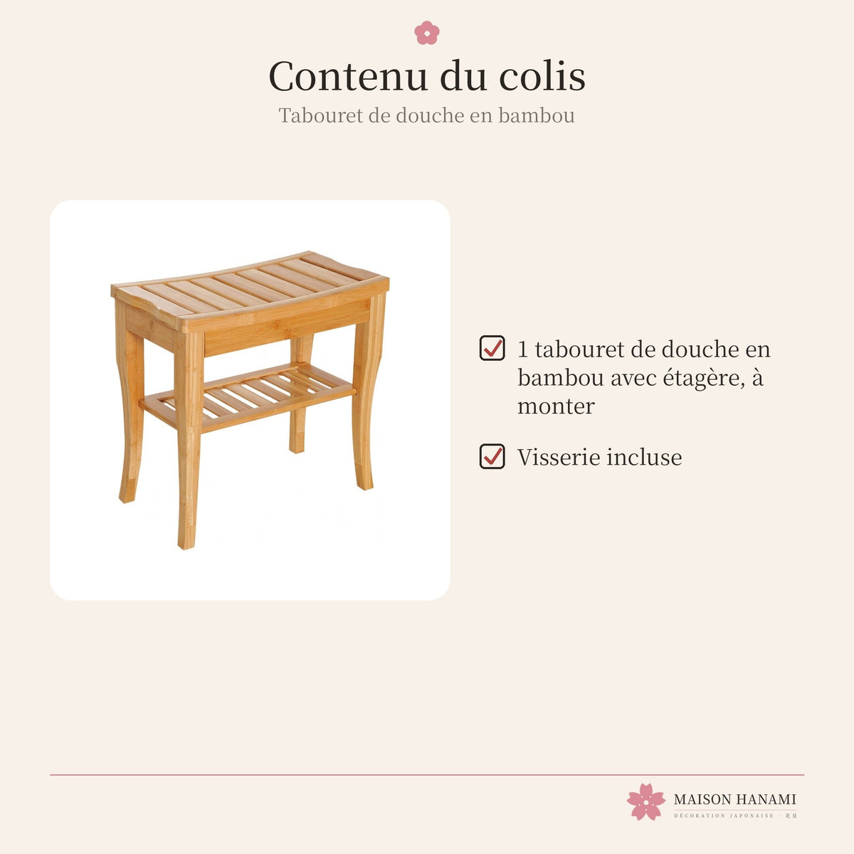 Tabouret de douche en bambou avec étagère – photo 6