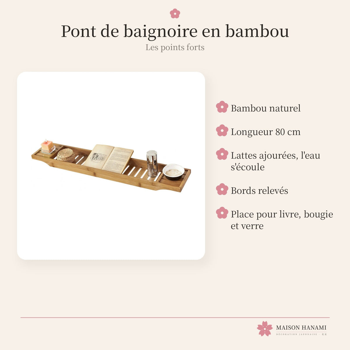 Pont de baignoire en bambou – plateau de bain – photo 4